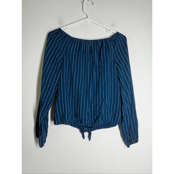 Abercrombie Kids Girls Open Shoulder Long Sleeve Blouse Blue Striped Size 13/14 - Picture 3 of 14